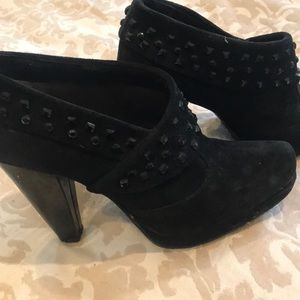 Black suede booties with decorative black studs